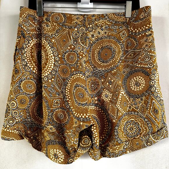 Cotelac Linen Shorts Relaxed Fit Zip Fly Pockets Batik Print Yellow 3 XL - Picture 6 of 6